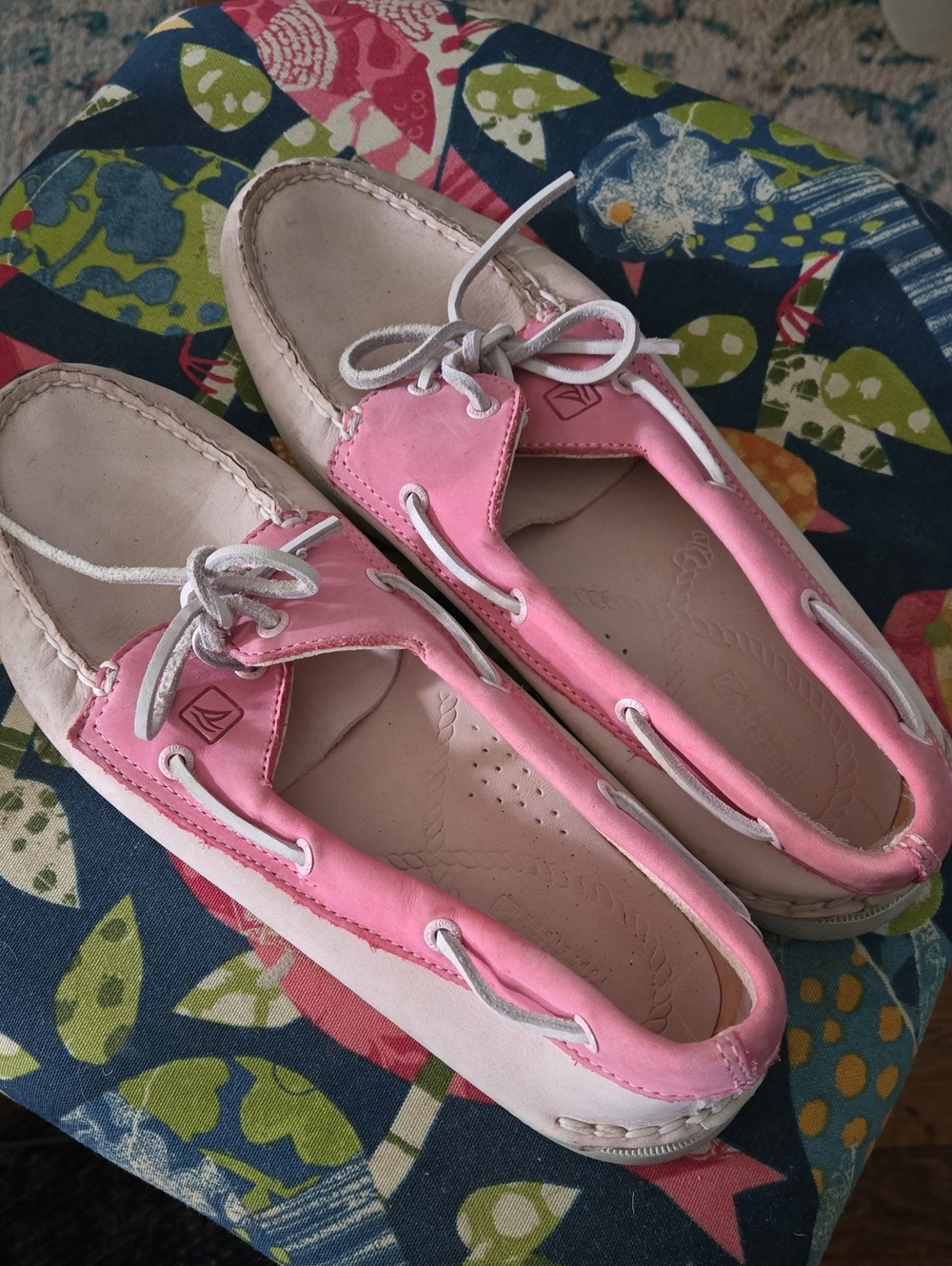 Sperry Pink and Cream Women’s Boat Moccasins